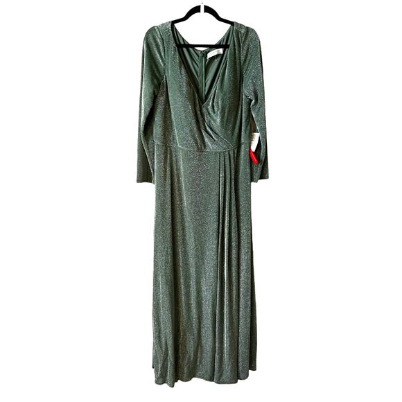 NWT Ieena Mac Duggal Women's Plus Size 49088 Faux Wrap Shimmery Gown Green 14 - Picture 3 of 14